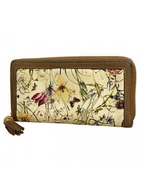Gucci Wallet Bamboo Flora Canvas Beige Brown Champagne Gold